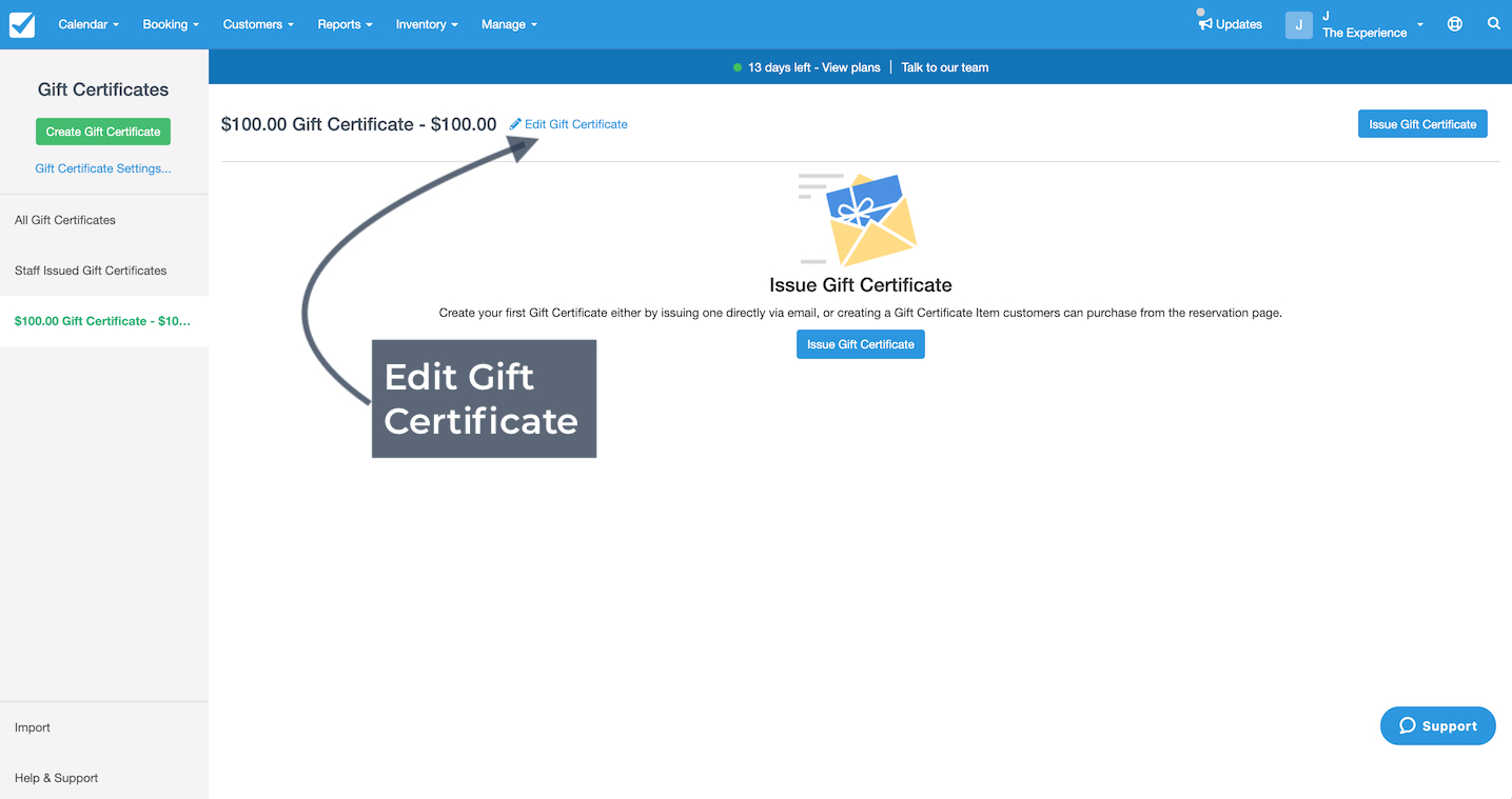 Edit Gift Certificate List