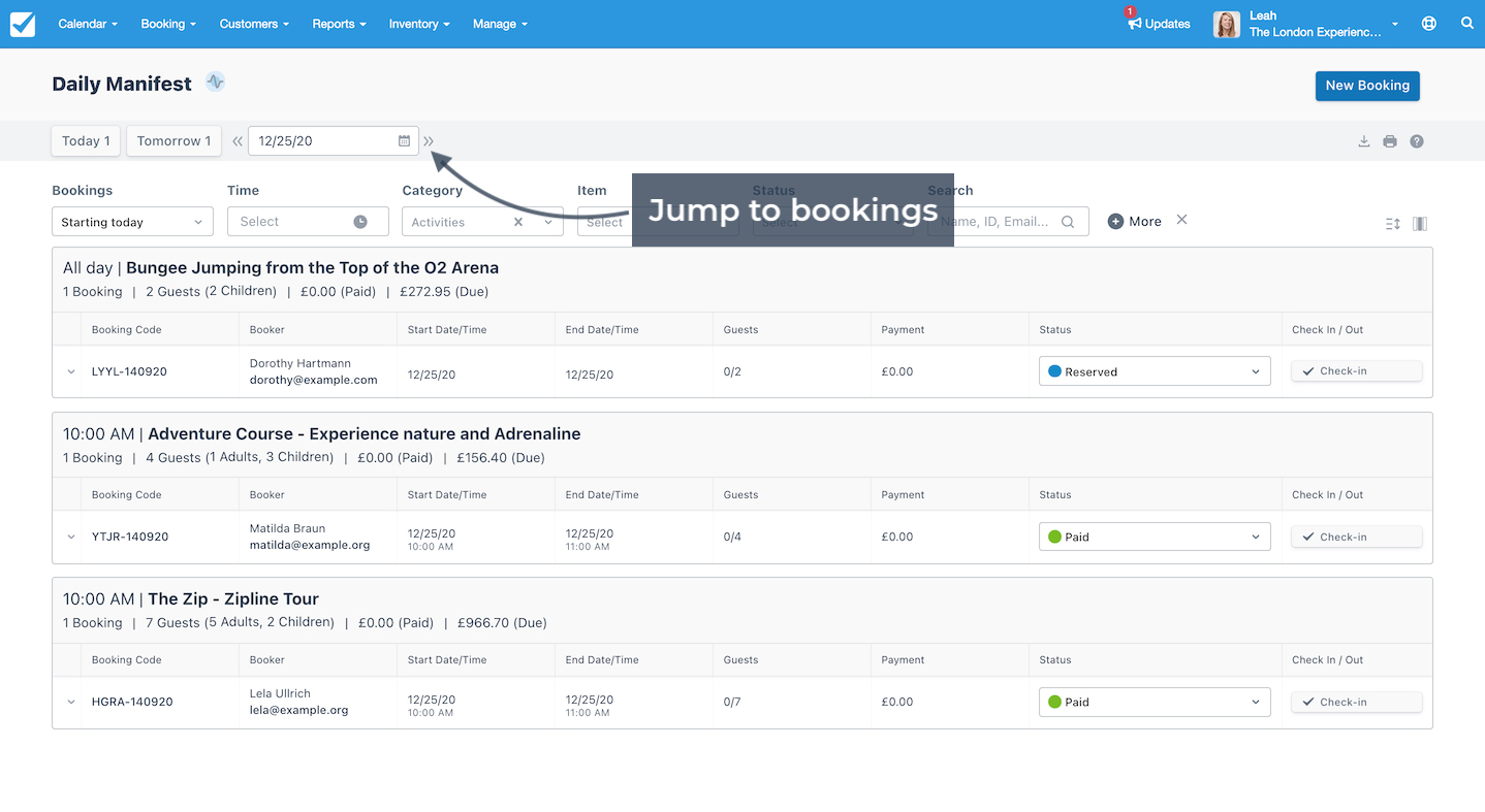 Daily Manifest Navigation And Filters Checkfront