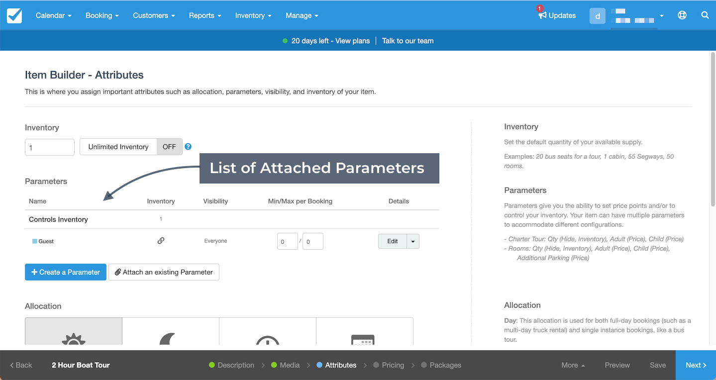 Attached Parameters List