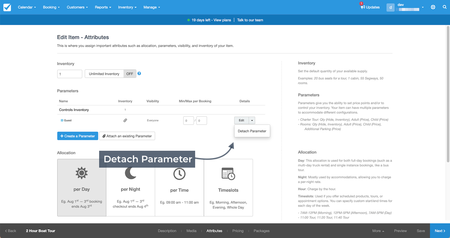Detach Parameter