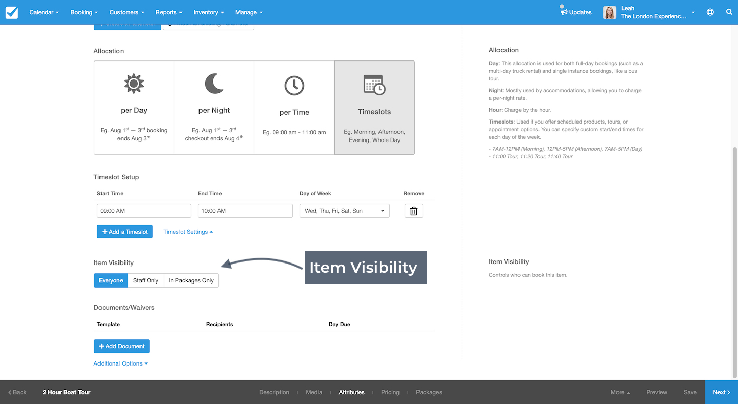 Configuring allocation and visibility for items using the Item Builder ...