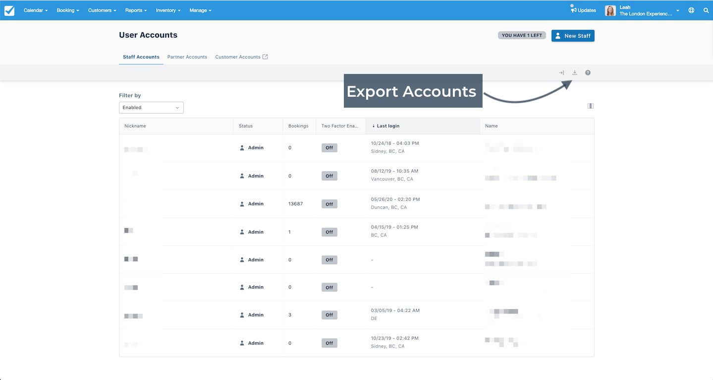 User Accounts Export Accounts