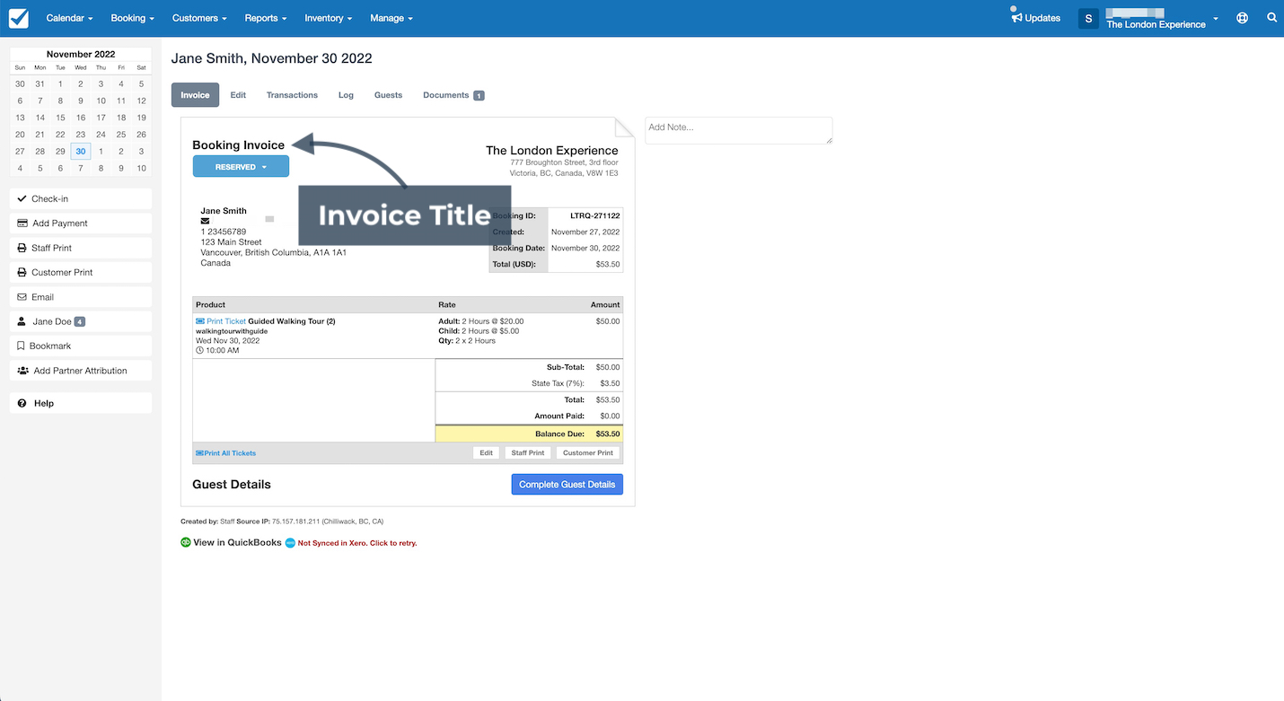 Layout Invoice Title Example