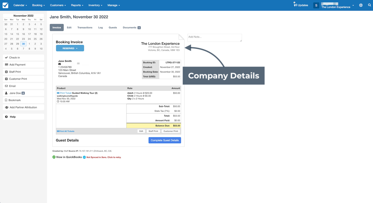 Layout Invoice Company Details Example