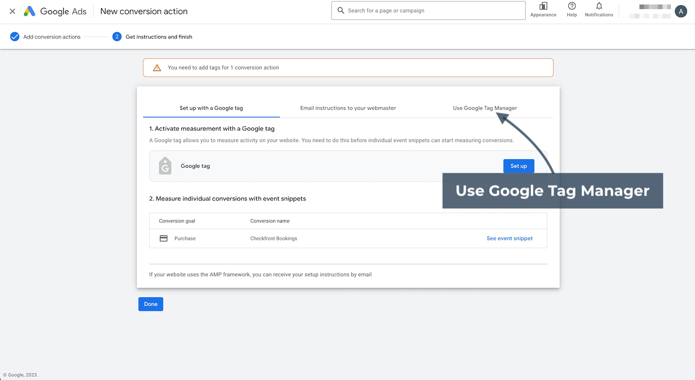 Google Ads Tag Manager Tab
