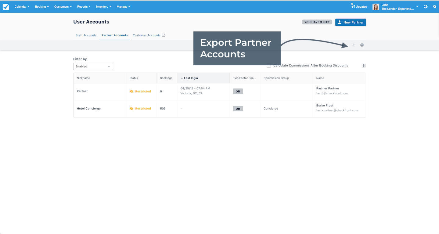 Export Partner Accounts