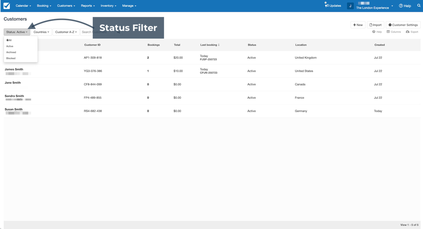 Customer Directory Status Filter