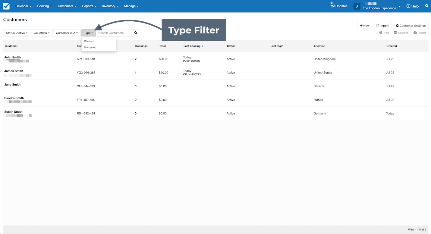 Customer Directory Type Filter