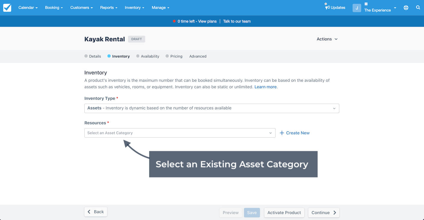 Select Existing Asset Category