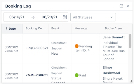 Booking Log Widget