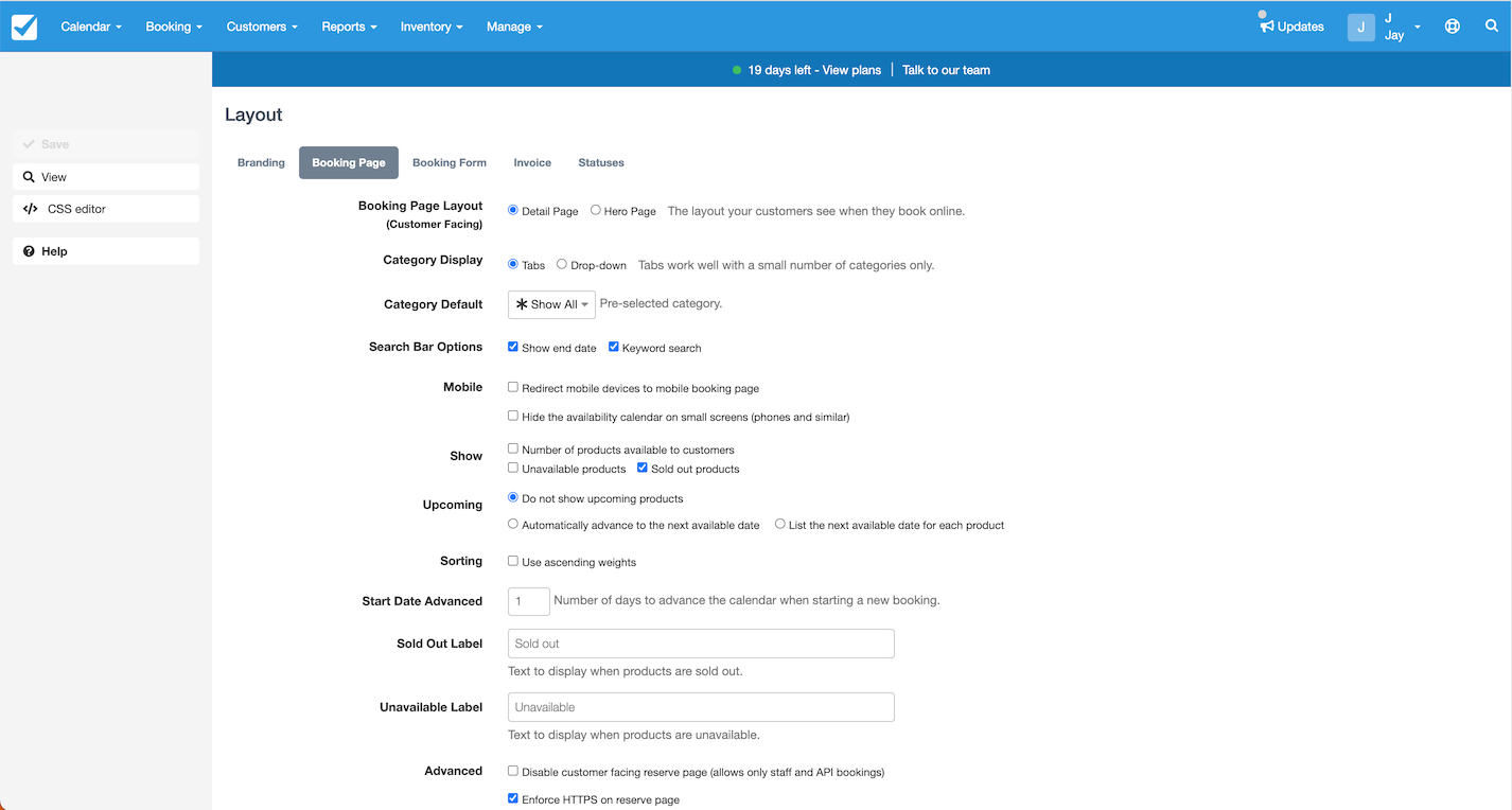 Booking Page Layout