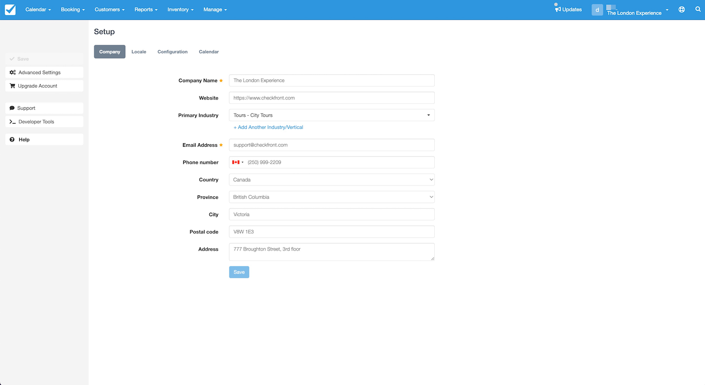 Setup Company Tab