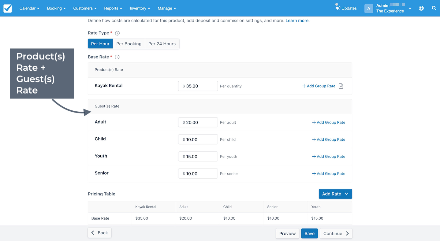 Product Rates with Guest Rates