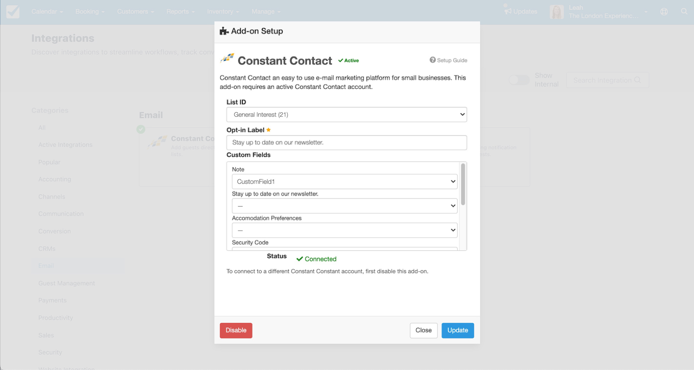Constant Contact Fields
