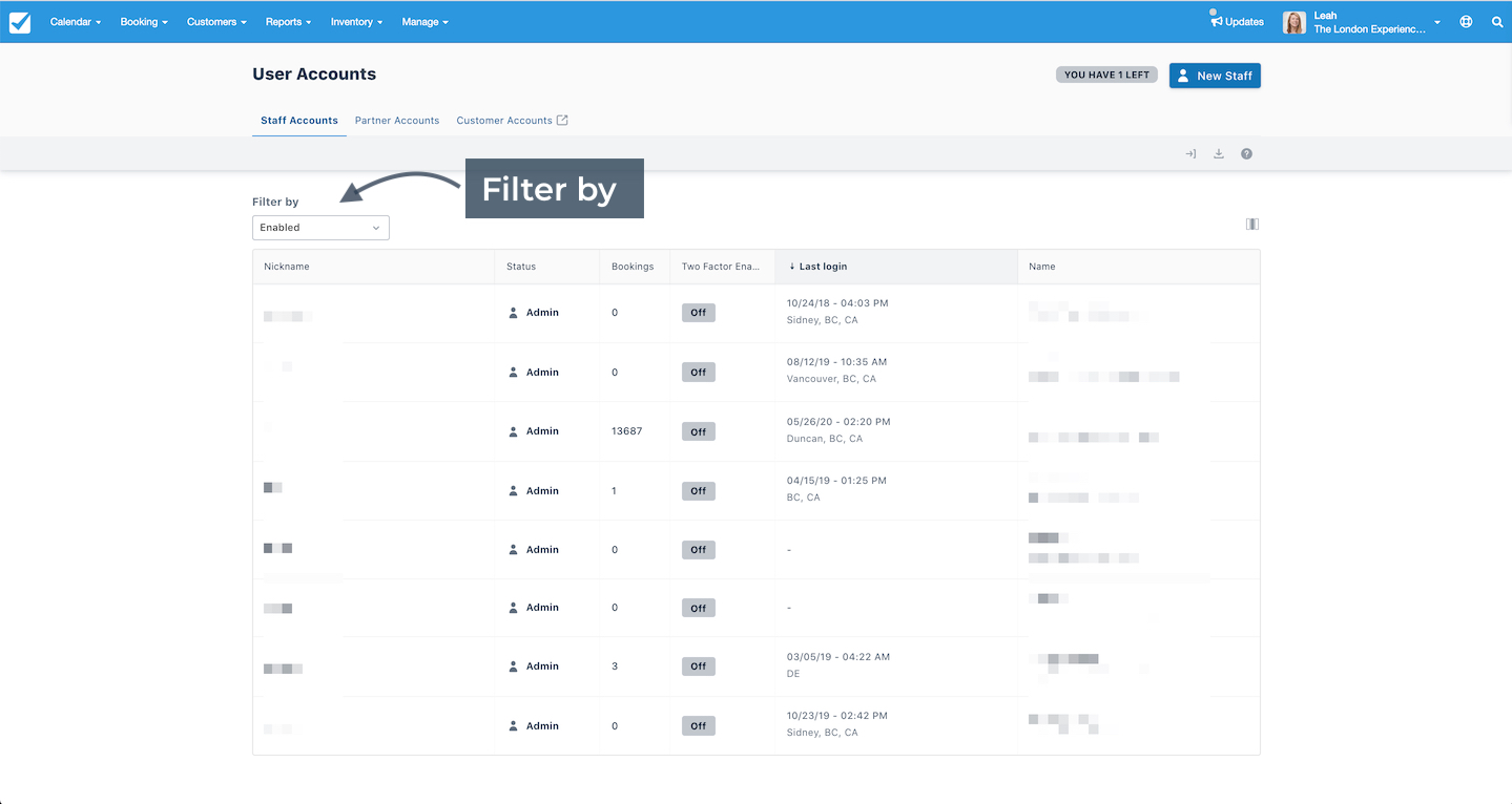 User Accounts Filter 