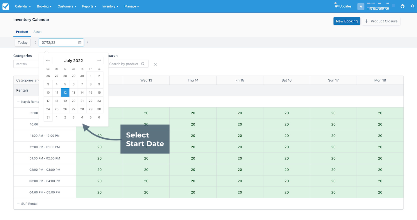 Product Calendar Select Start Date