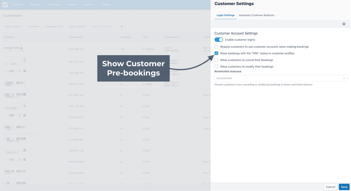 Customer Pre-booking Status