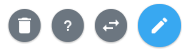 Row of circular action buttons including delete, help, undo, and a large blue edit button.