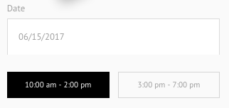 Booking date and timeslot selection showing June 15, 2017 with options for 10:00 am to 2:00 pm and 3:00 pm to 7:00 pm.