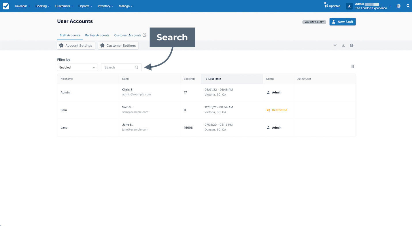 Search Staff Accounts