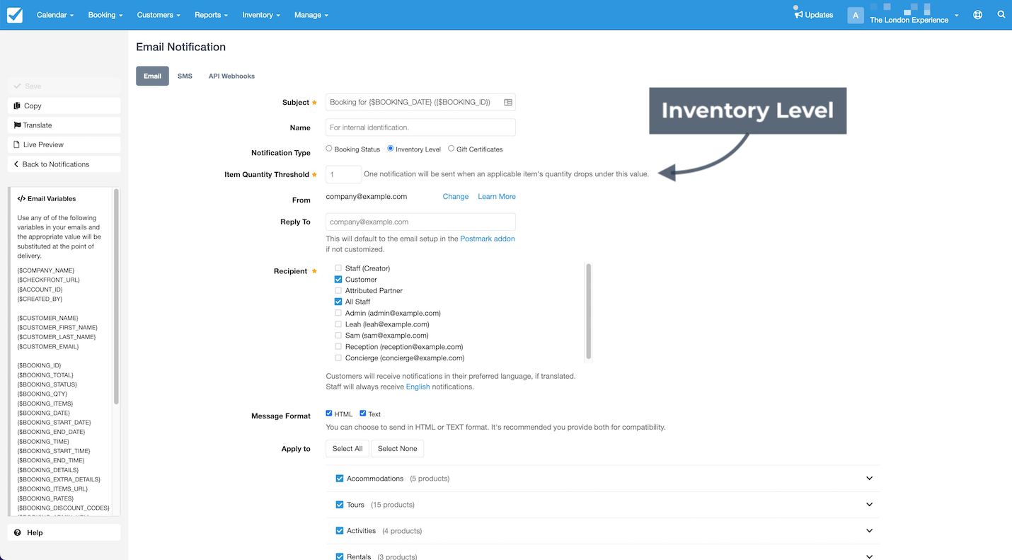 Email Inventory Level