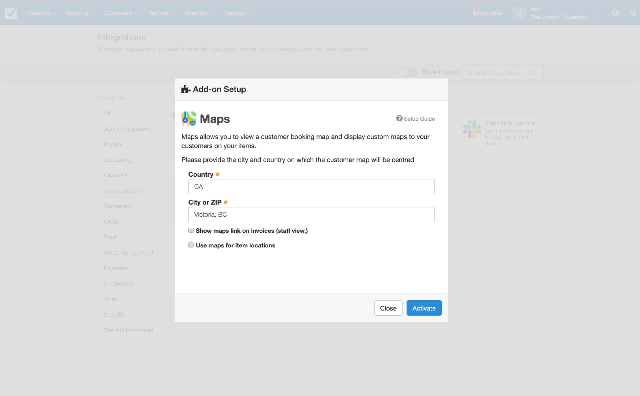 Maps Modal