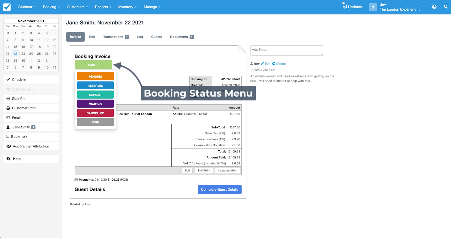 Booking Status List