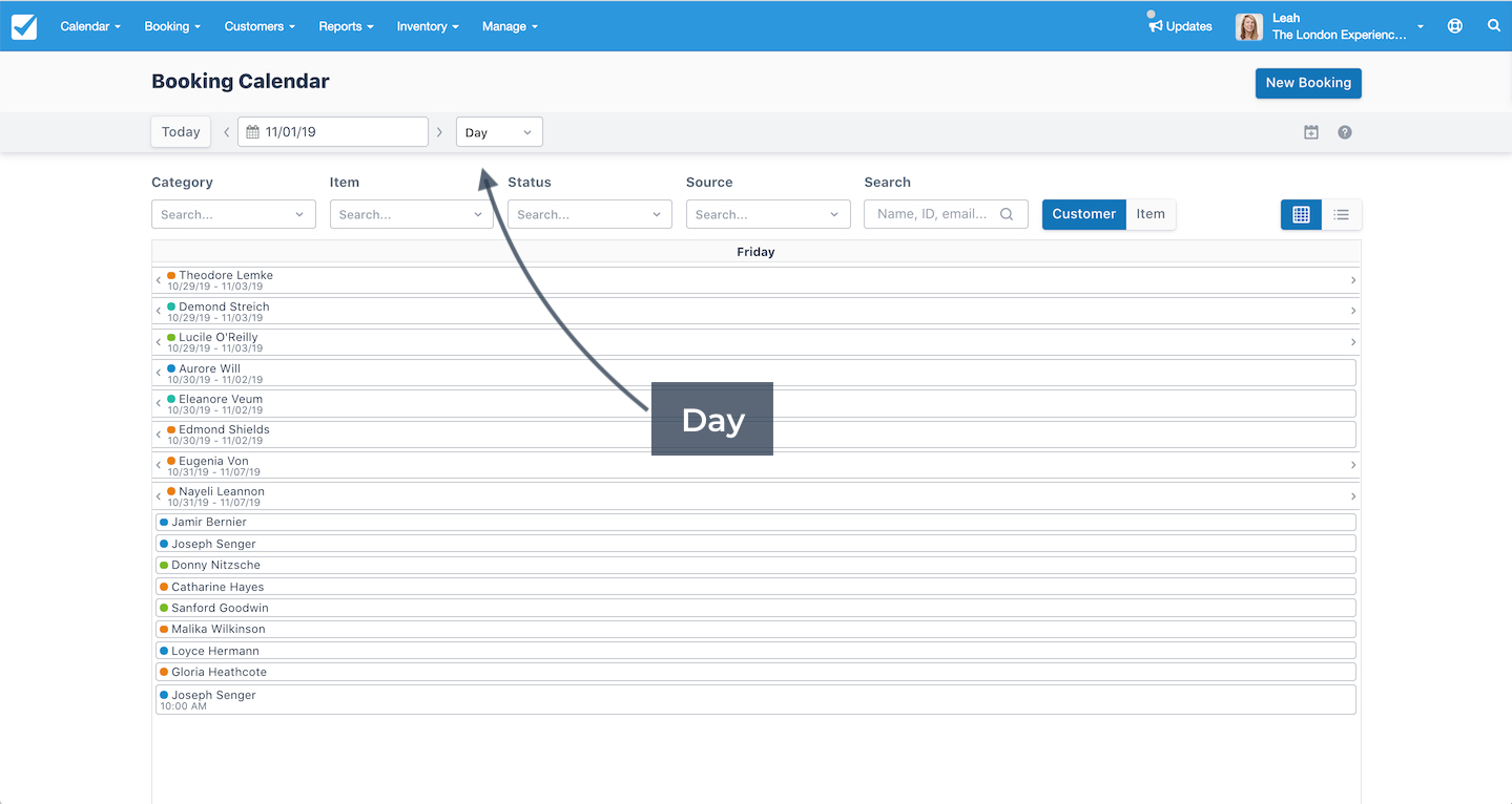 Booking Calendar by Day