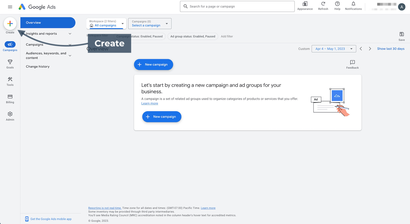 Google Ads Create