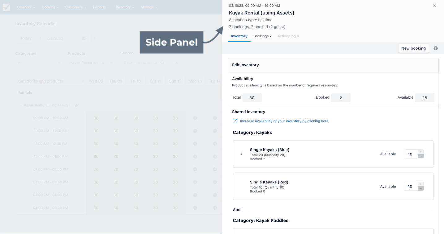Inventory Calender Side Panel