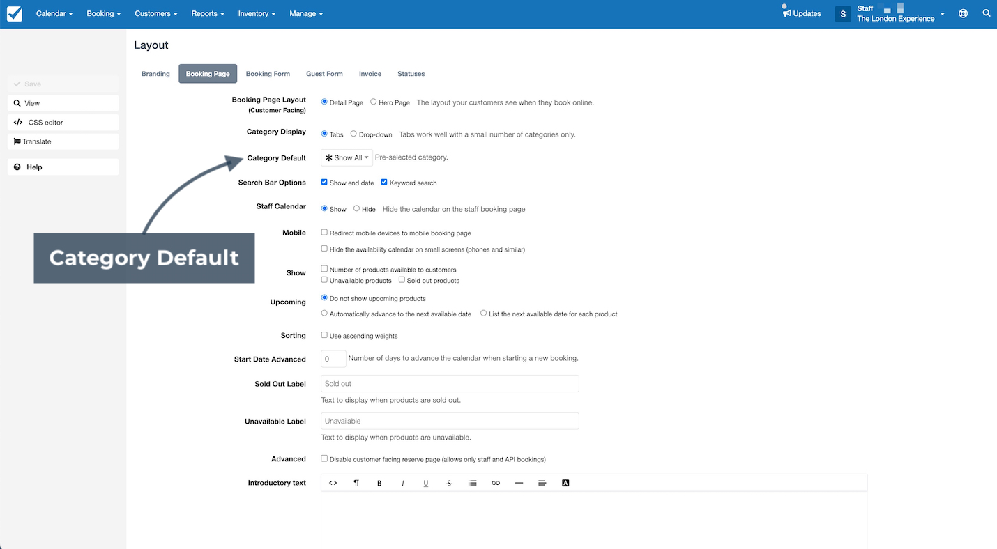 Booking Page Layout Category Default