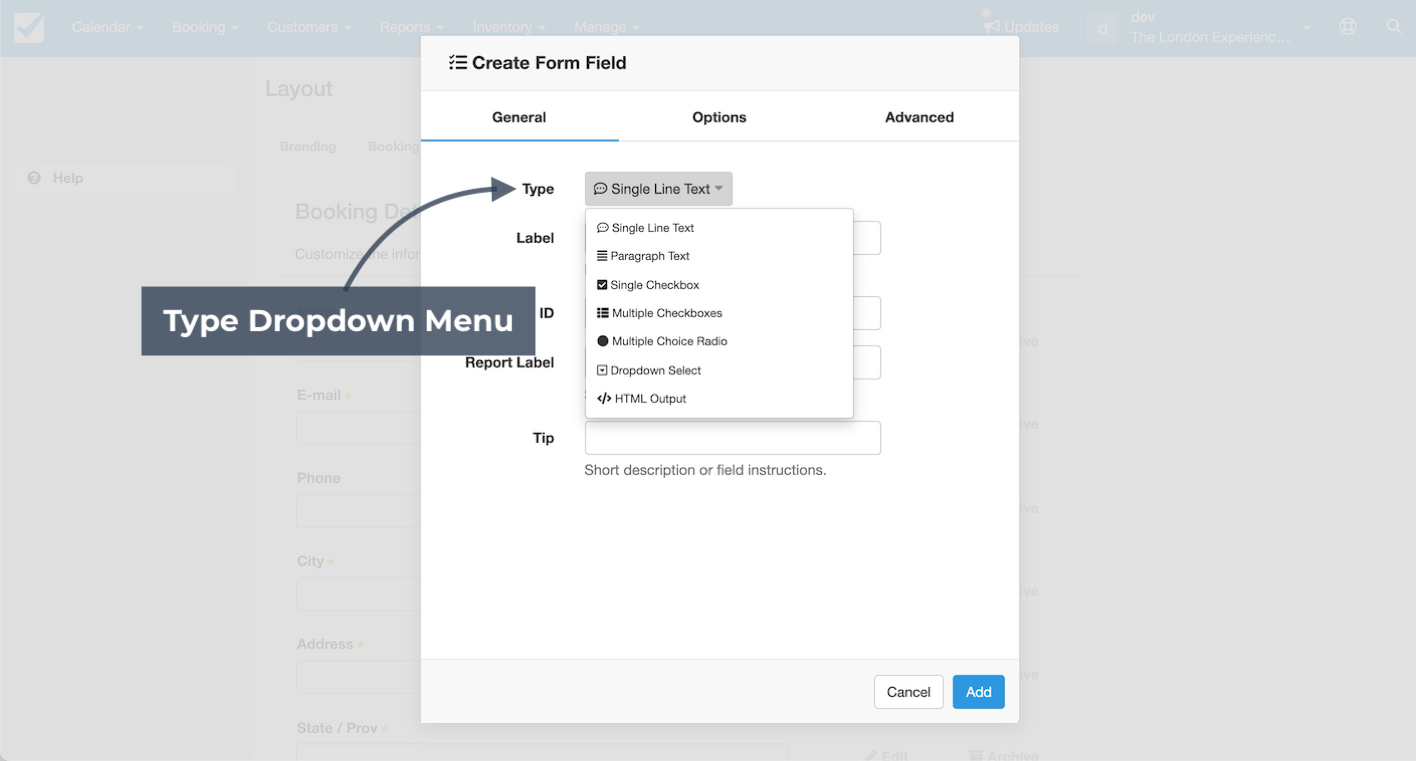 General Type Menu