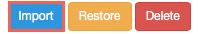 Buttons for import, restore, and delete actions used in the inventory import process.