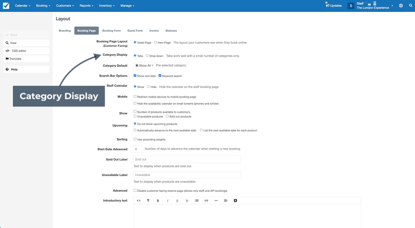 Booking Page Layout Category