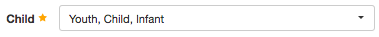 Dropdown field labeled Child with Youth, Child, and Infant as the selected options in the Viator item parameters setup.