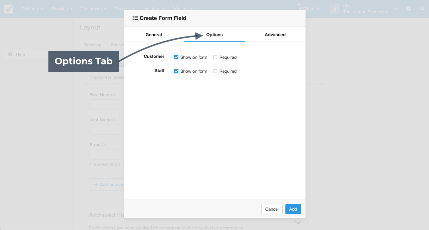 Guest Form Options Tab