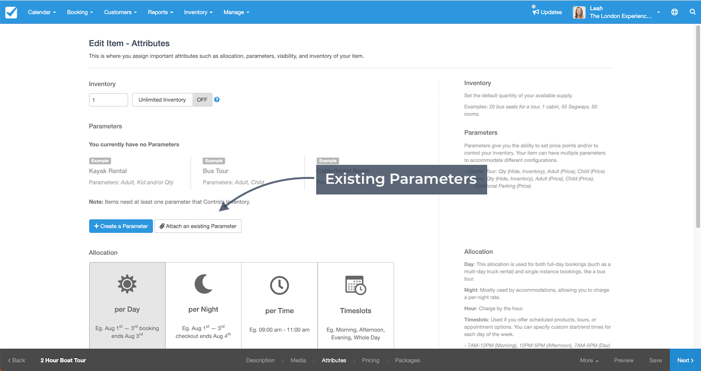Item Builder Attributes Existing Parameters
