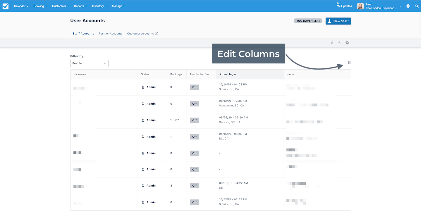 Staff Accounts Edit Columns