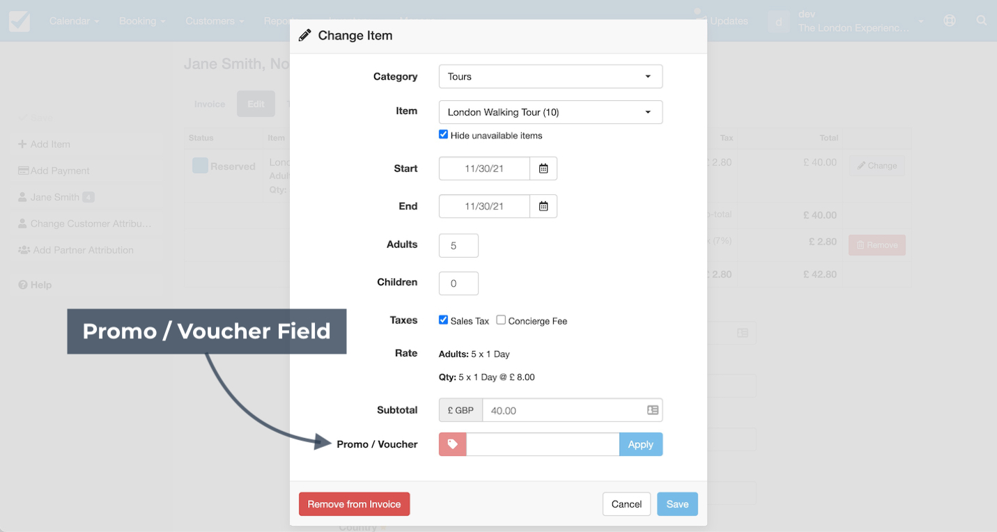 Change item form with the promo or voucher field highlighted for applying discounts.