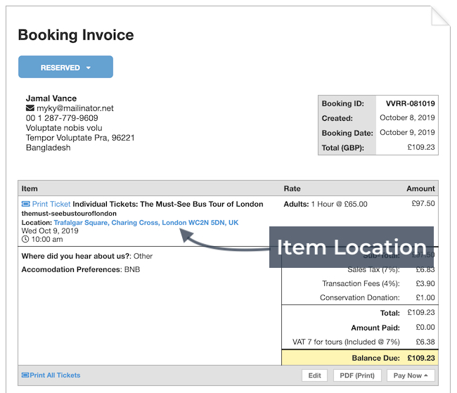 Invoice Options Location