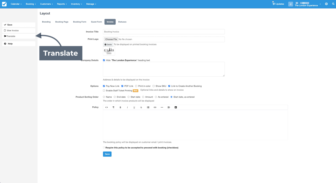 Invoice Translate Button