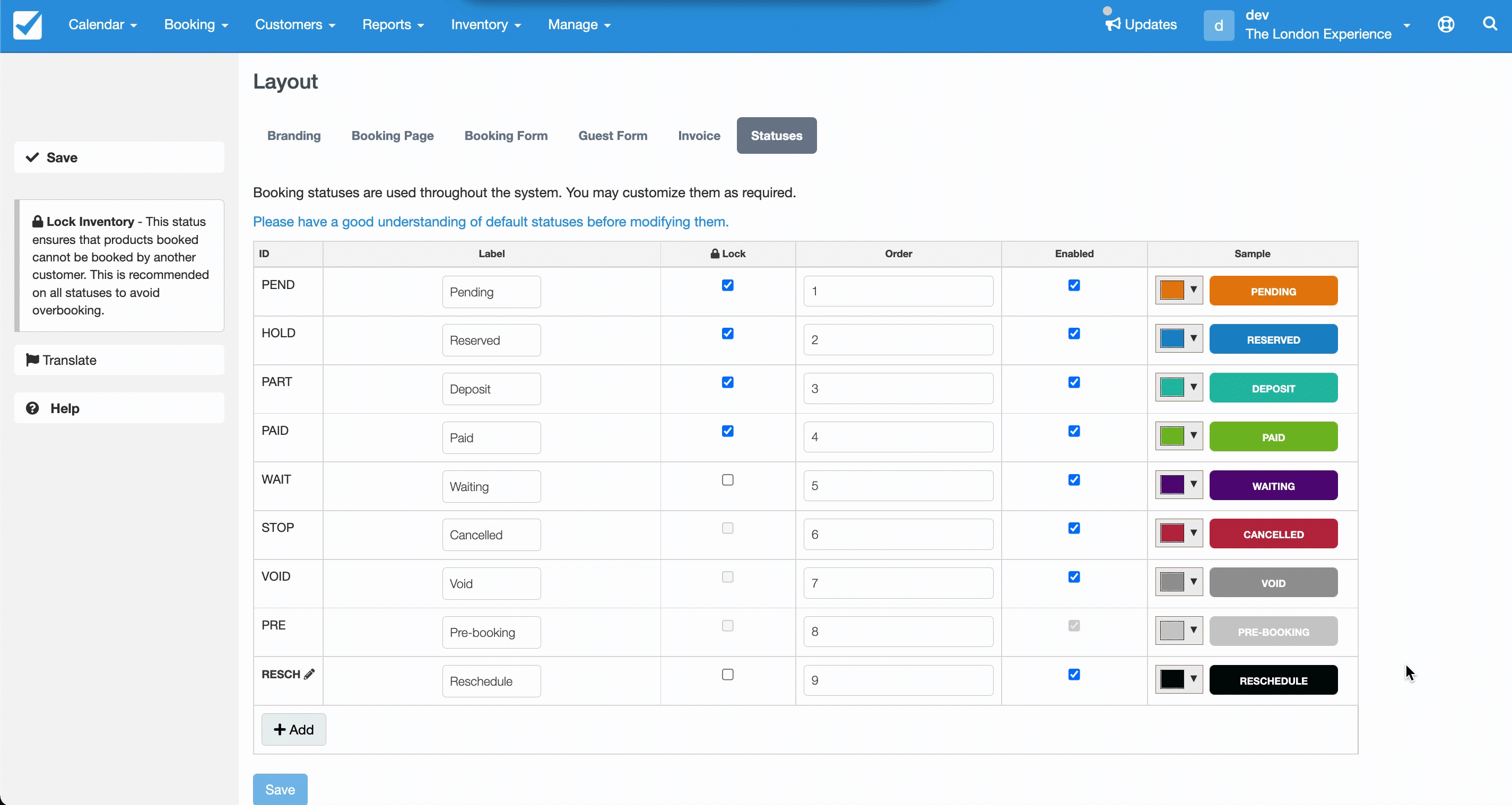Booking Status Colour