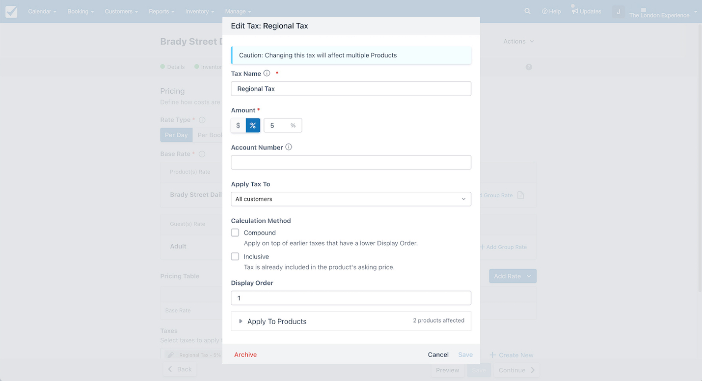 Product Tax Edit Window