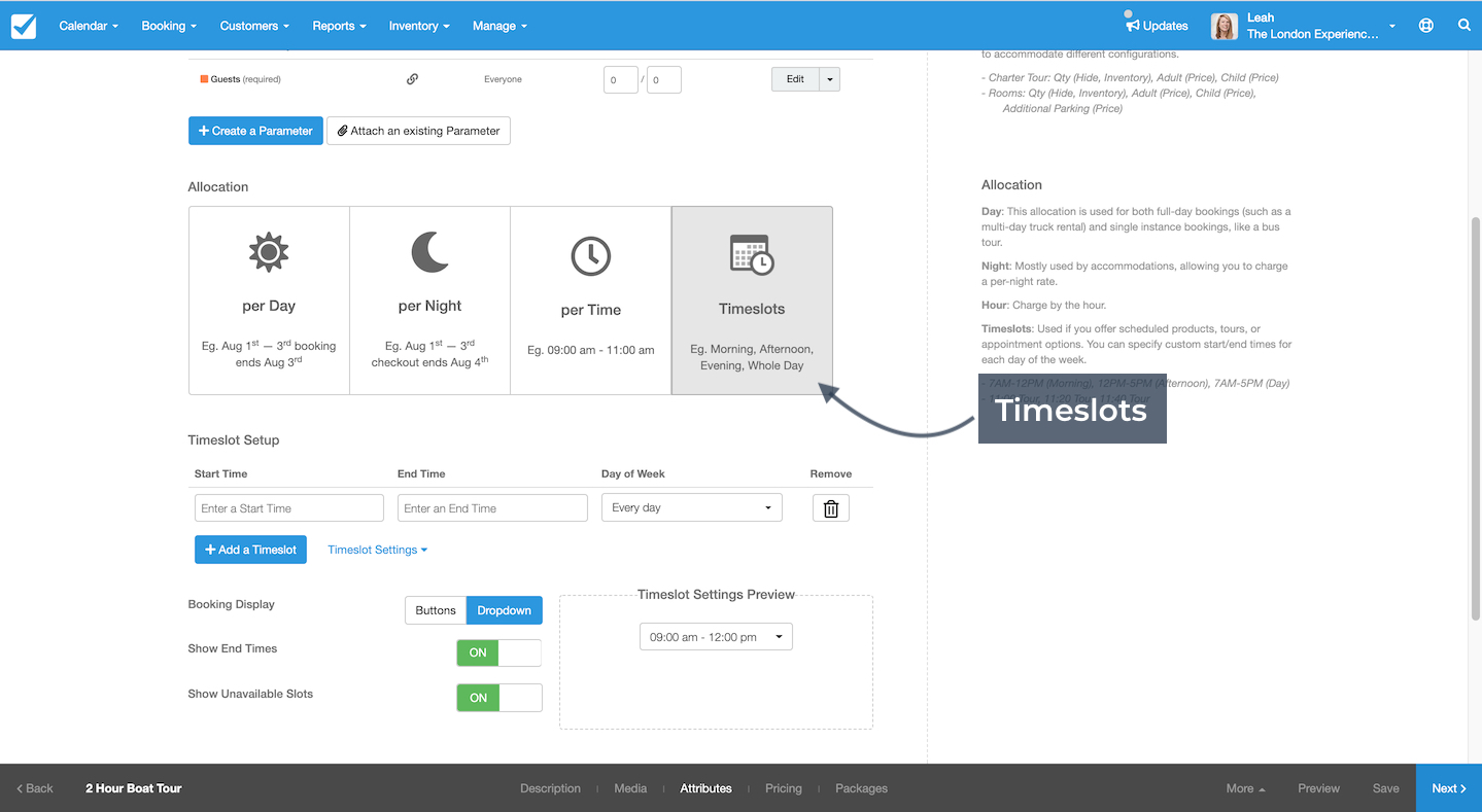 Timeslot Settings