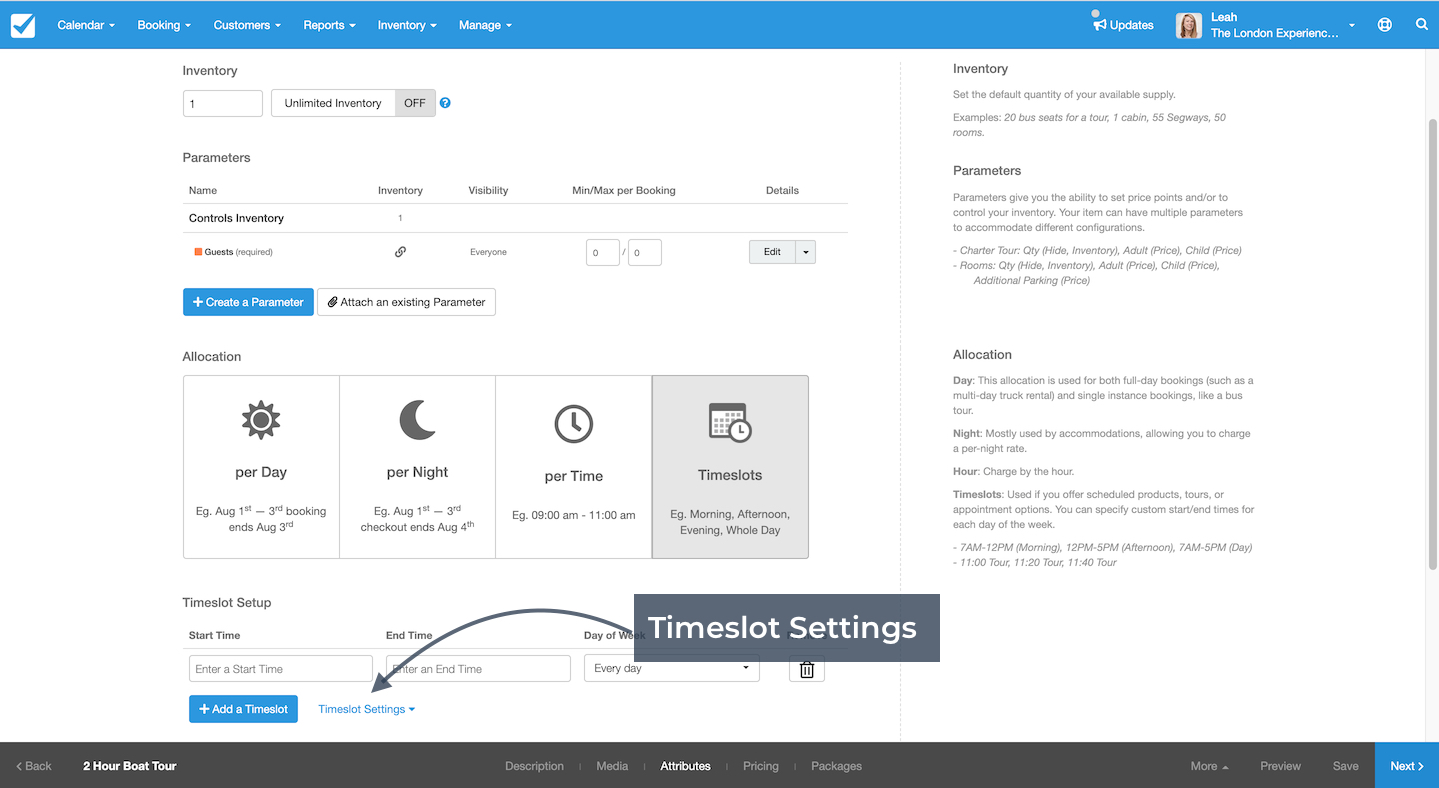Timeslot Settings