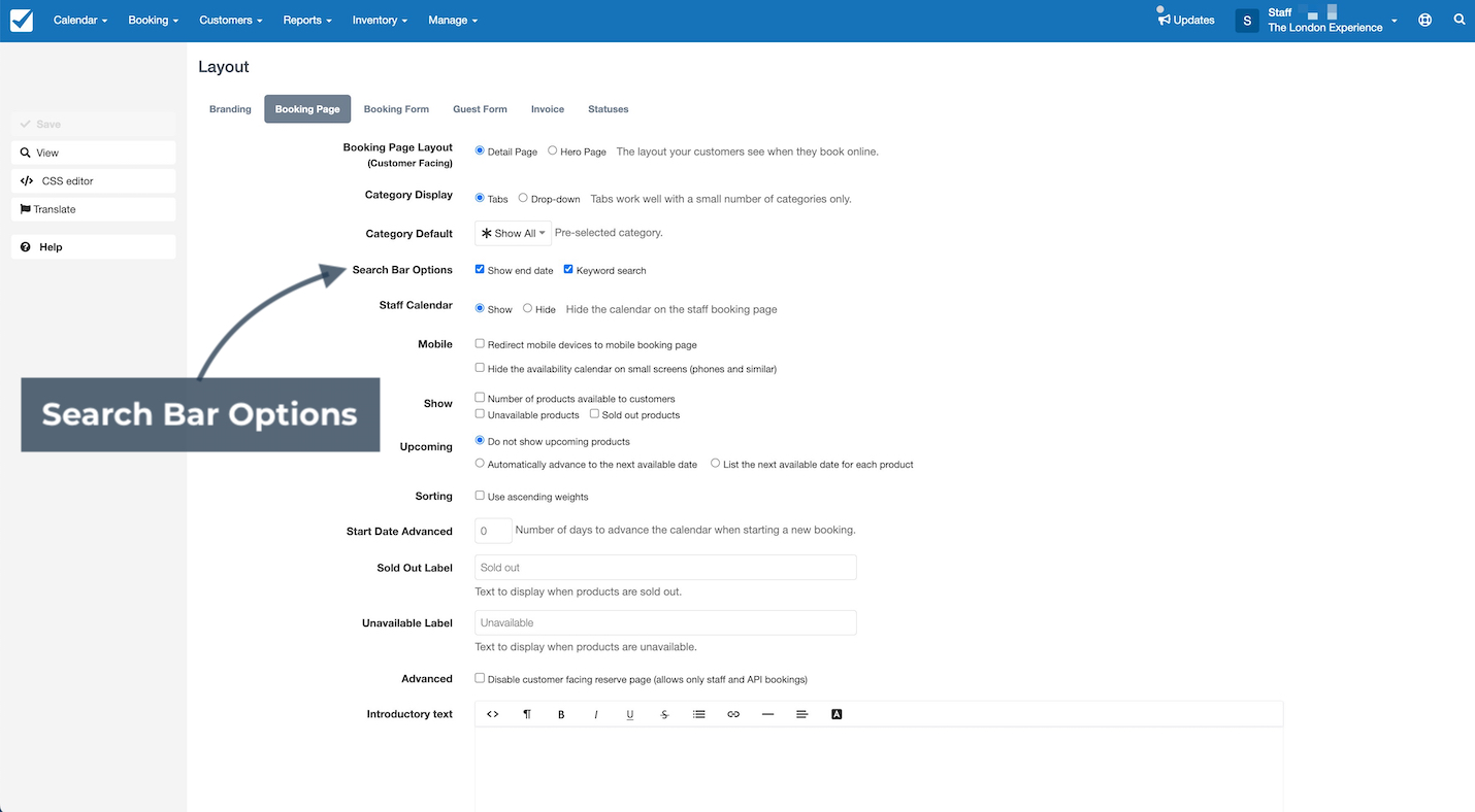 Booking Page Layout Search Bar