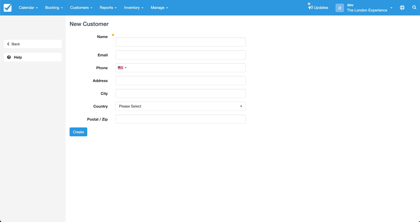 New Customer form