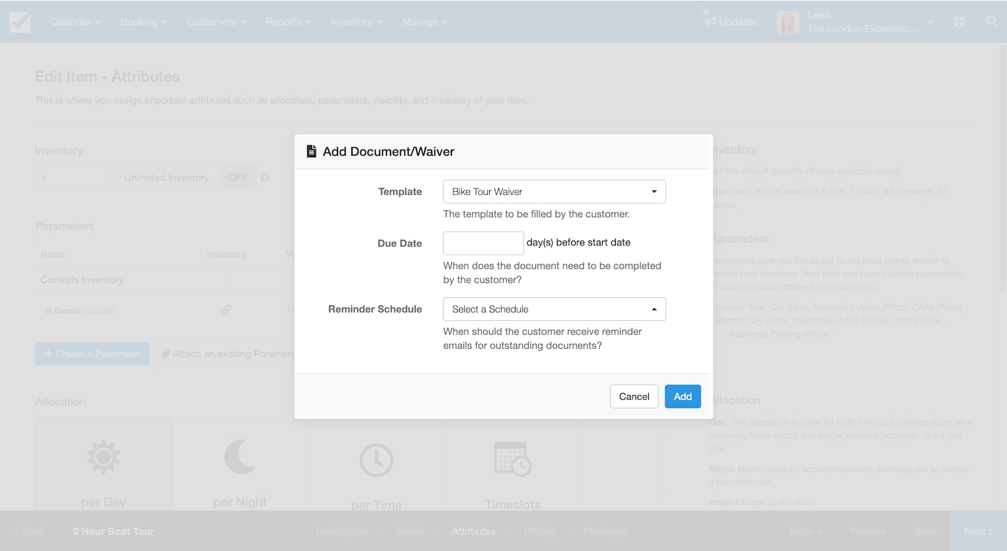Add Document/Waiver