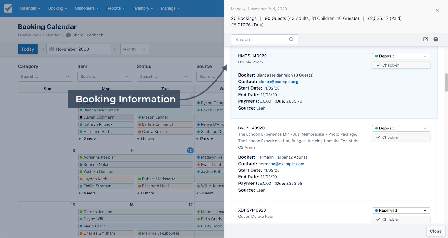 Booking Calendar Side Panel
