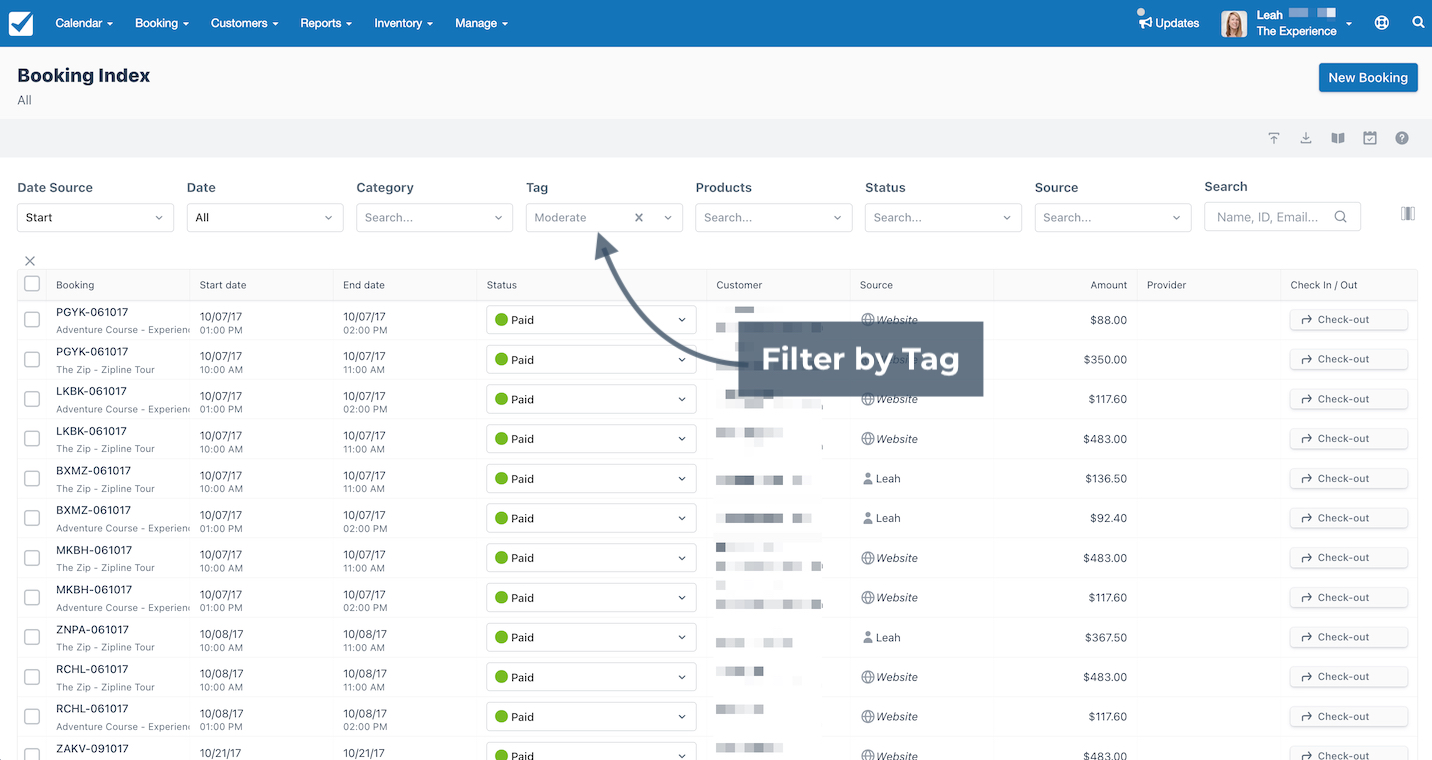Booking Index dashboard with bookings filtered by the Moderate tag highlighted in the filter bar.

ChatGPT can make mistakes. OpenAI doesn't use Expedition Software Workspace workspace data to train its models.